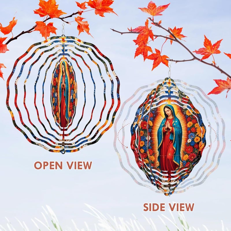 FLAGWIX Christian Gifts for Women Faith - Virgen de Guadalupe 3D Stainless Steel Metal Wind Spinners 12 in - Our Lady of Guadalupe Wind Spinner Outdoor, Religious Gifts for Mom Grandma - Image 4